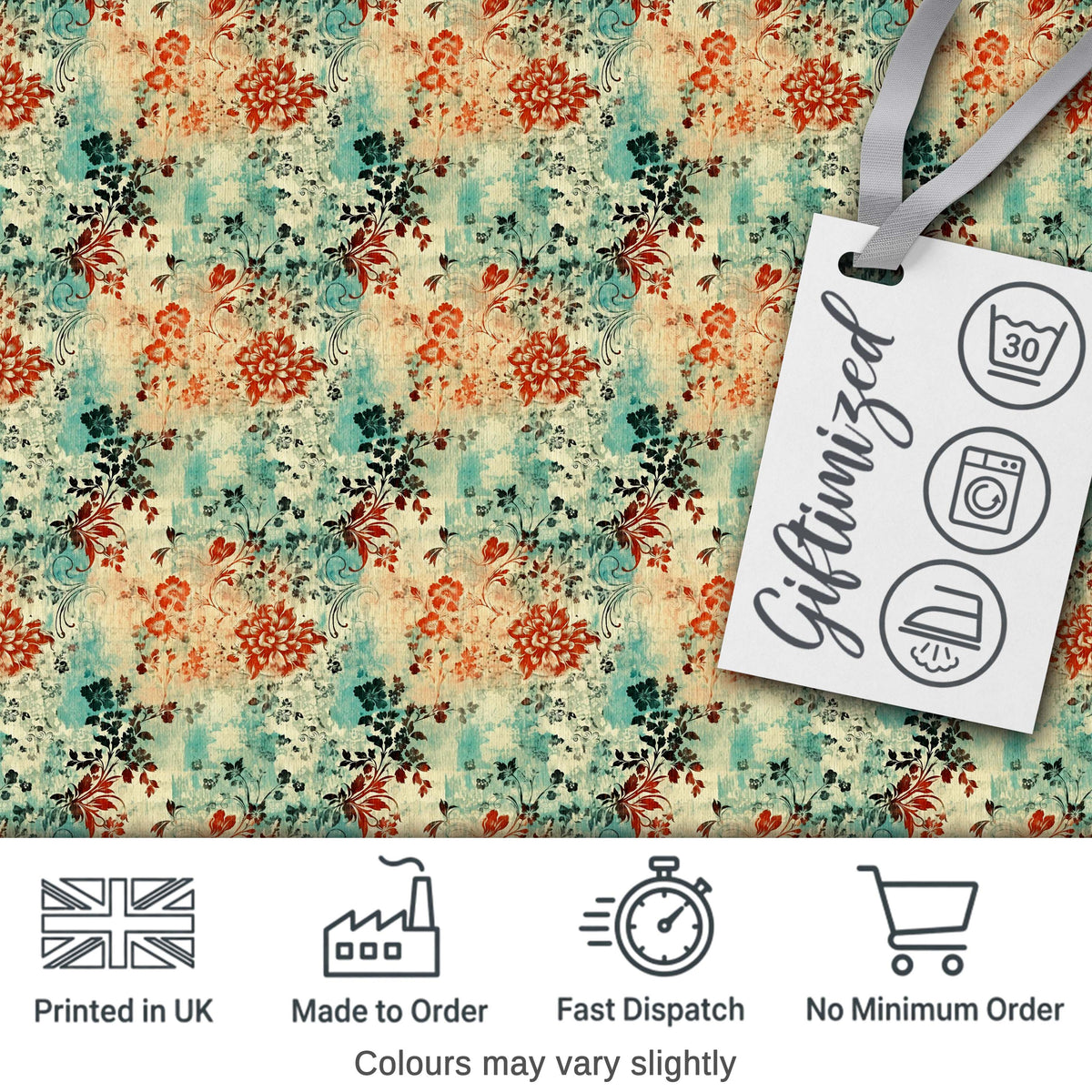 Vintage Floral Garden Distressed Texture Seamless Pattern Digital Print Fabric by the Metre UK Sewing Quilting Textile