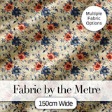 Blue Red Botanical Floral Vintage Seamless Pattern Digital Print Fabric by the Metre UK Sewing Quilting Textile