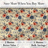 Blue Red Botanical Floral Vintage Seamless Pattern Digital Print Fabric by the Metre UK Sewing Quilting Textile