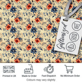 Blue Red Botanical Floral Vintage Seamless Pattern Digital Print Fabric by the Metre UK Sewing Quilting Textile