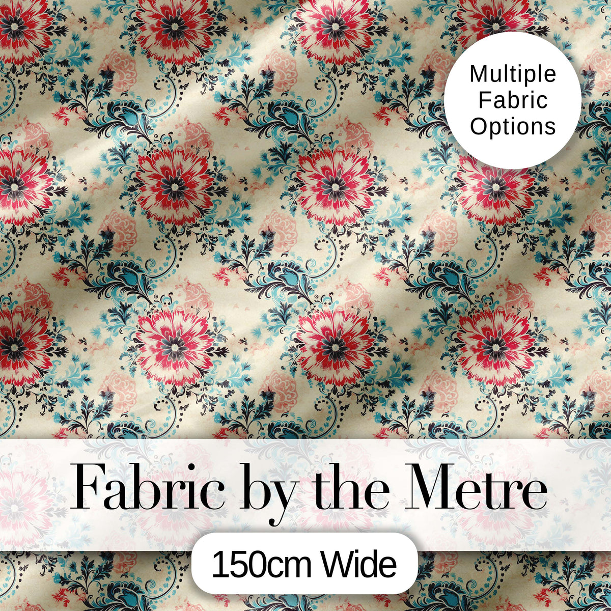 Elegant Pink Blue Floral Damask Vintage Seamless Pattern Digital Print Fabric by the Metre UK Sewing Quilting Textile