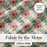 Elegant Pink Blue Floral Damask Vintage Seamless Pattern Digital Print Fabric by the Metre UK Sewing Quilting Textile
