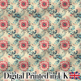 Elegant Pink Blue Floral Damask Vintage Seamless Pattern Digital Print Fabric by the Metre UK Sewing Quilting Textile