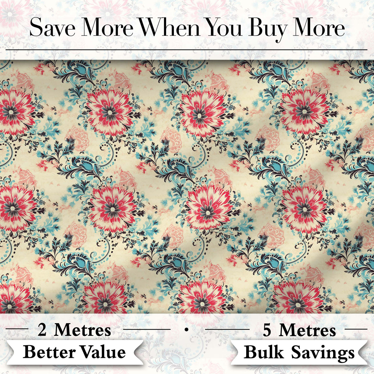 Elegant Pink Blue Floral Damask Vintage Seamless Pattern Digital Print Fabric by the Metre UK Sewing Quilting Textile