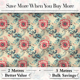Elegant Pink Blue Floral Damask Vintage Seamless Pattern Digital Print Fabric by the Metre UK Sewing Quilting Textile