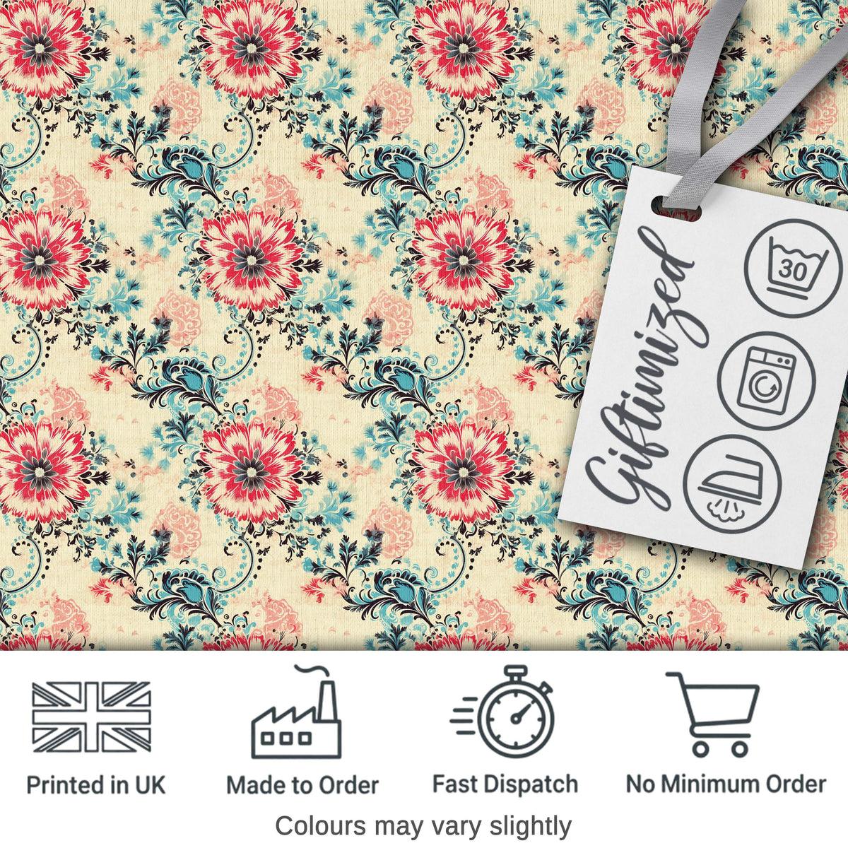 Elegant Pink Blue Floral Damask Vintage Seamless Pattern Digital Print Fabric by the Metre UK Sewing Quilting Textile