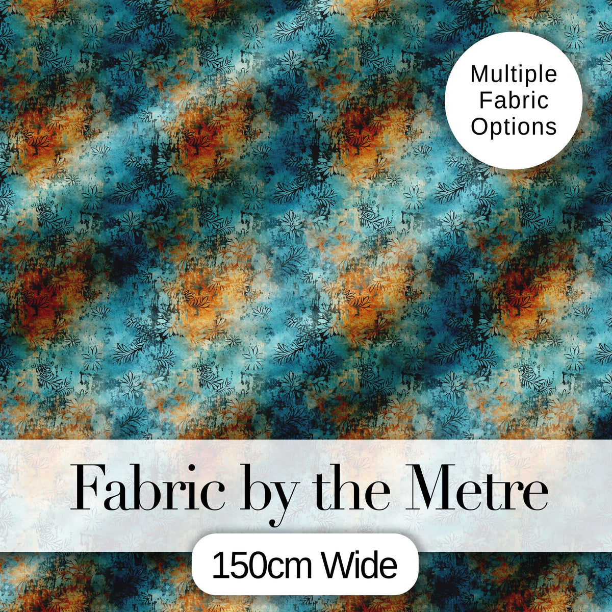 Teal Orange Grunge Floral Texture Seamless Pattern Digital Print Fabric by the Metre UK Sewing Quilting Textile
