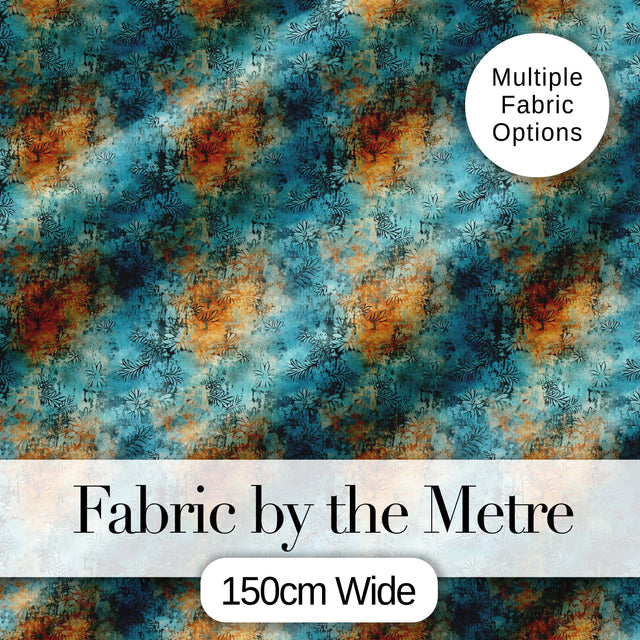 Teal Orange Grunge Floral Texture Seamless Pattern Digital Print Fabric by the Metre UK Sewing Quilting Textile