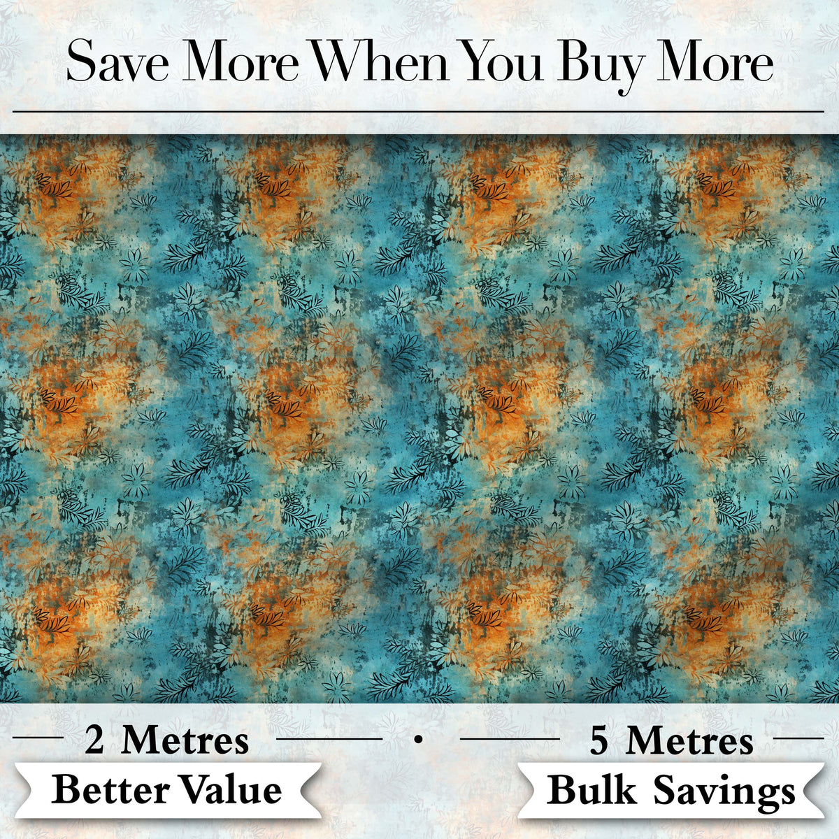 Teal Orange Grunge Floral Texture Seamless Pattern Digital Print Fabric by the Metre UK Sewing Quilting Textile