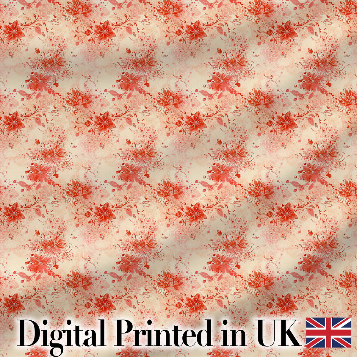 Soft Red Floral Watercolour Blossom Seamless Pattern Digital Print Fabric by the Metre UK Sewing Quilting Textile