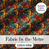 Teal Orange Baroque Floral Swirl Seamless Pattern Digital Print Fabric by the Metre UK Sewing Quilting Textile