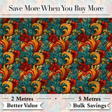 Teal Orange Baroque Floral Swirl Seamless Pattern Digital Print Fabric by the Metre UK Sewing Quilting Textile