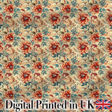 Vintage Orange Blue Botanical Floral Seamless Pattern Digital Print Fabric by the Metre UK Sewing Quilting Textile