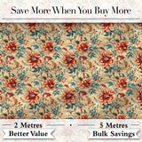 Vintage Orange Blue Botanical Floral Seamless Pattern Digital Print Fabric by the Metre UK Sewing Quilting Textile
