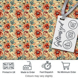 Vintage Orange Blue Botanical Floral Seamless Pattern Digital Print Fabric by the Metre UK Sewing Quilting Textile