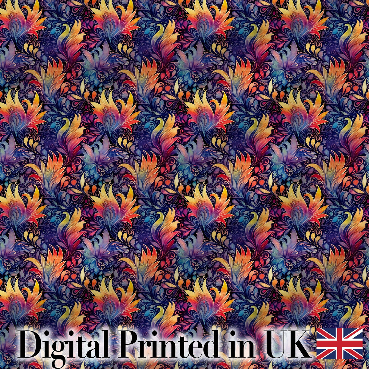 Vibrant Multicolour Fantasy Floral Seamless Pattern Digital Print Fabric by the Metre UK Sewing Quilting Textile