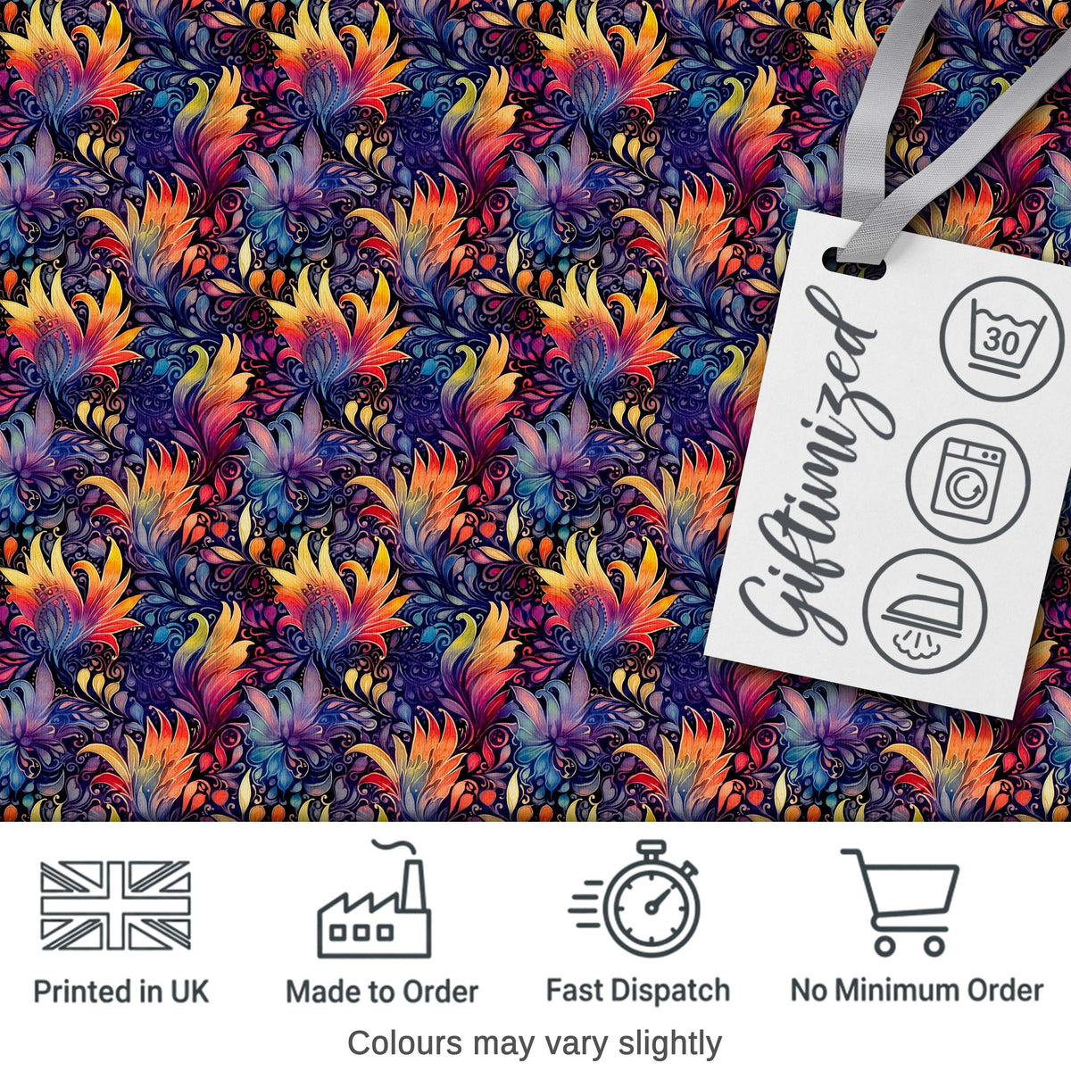 Vibrant Multicolour Fantasy Floral Seamless Pattern Digital Print Fabric by the Metre UK Sewing Quilting Textile