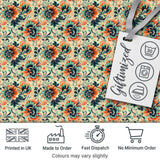 Teal Orange  Floral Garden Seamless Pattern Digital Print Fabric by the Metre UK Sewing Quilting Textile