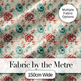 Vintage Red Teal Floral Damask Seamless Pattern Digital Print Fabric by the Metre UK Sewing Quilting Textile