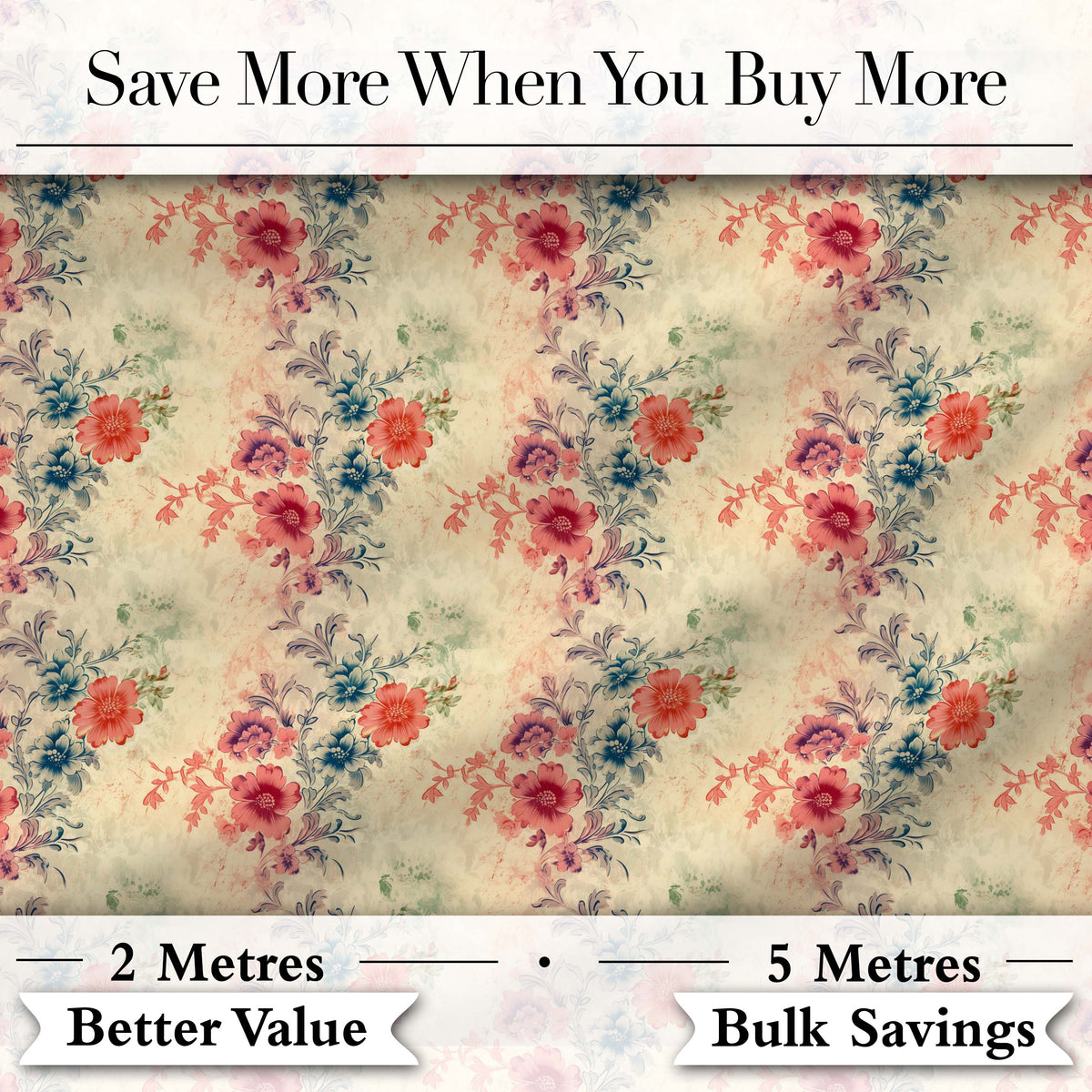 Vintage Pastel Floral Bouquet Soft Texture Seamless Pattern Digital Print Fabric by the Metre UK Sewing Quilting Textile