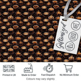 Coffee Cups Dark Roast Cafe Theme Seamless Pattern Digital Print Fabric by the Metre UK Sewing Quilting Textile