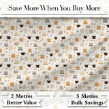Minimal Coffee Cups and Leaves Neutral Tone Seamless Pattern Digital Print Fabric by the Metre UK Sewing Quilting Textile