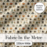 Classic Coffee Cups and Steam Warm Tones Seamless Pattern Digital Print Fabric by the Metre UK Sewing Quilting Textile