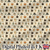 Classic Coffee Cups and Steam Warm Tones Seamless Pattern Digital Print Fabric by the Metre UK Sewing Quilting Textile