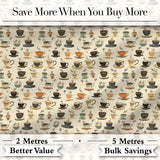 Classic Coffee Cups and Steam Warm Tones Seamless Pattern Digital Print Fabric by the Metre UK Sewing Quilting Textile