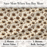 Coffee Cups and Beans Neutral Cafe Theme Seamless Pattern Digital Print Fabric by the Metre UK Sewing Quilting Textile