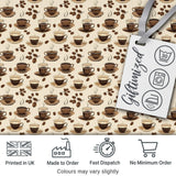 Coffee Cups and Beans Neutral Cafe Theme Seamless Pattern Digital Print Fabric by the Metre UK Sewing Quilting Textile