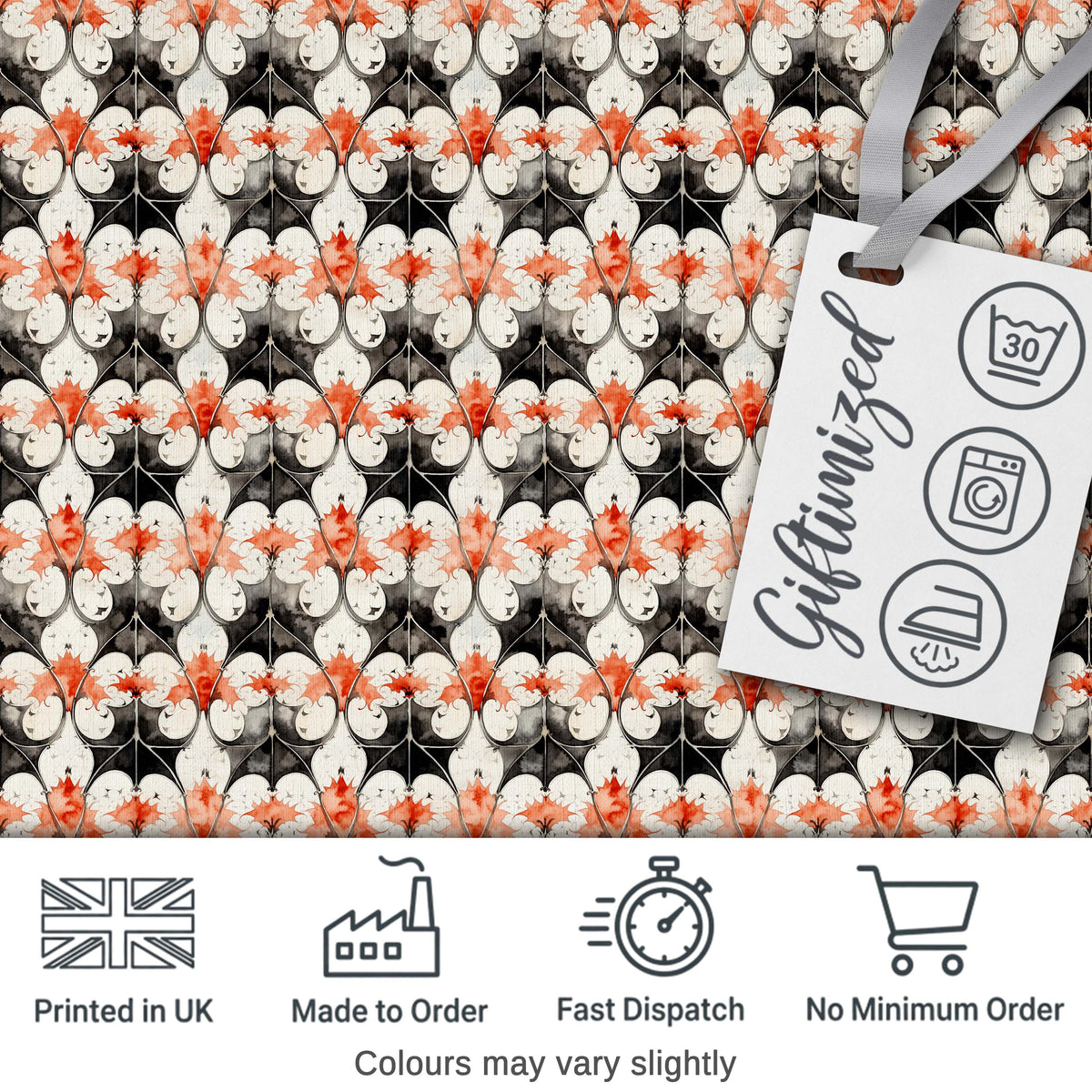 Ornate Floral Tile Pattern with Red Accents Seamless Pattern Digital Print Fabric by the Metre UK Sewing Quilting Textile
