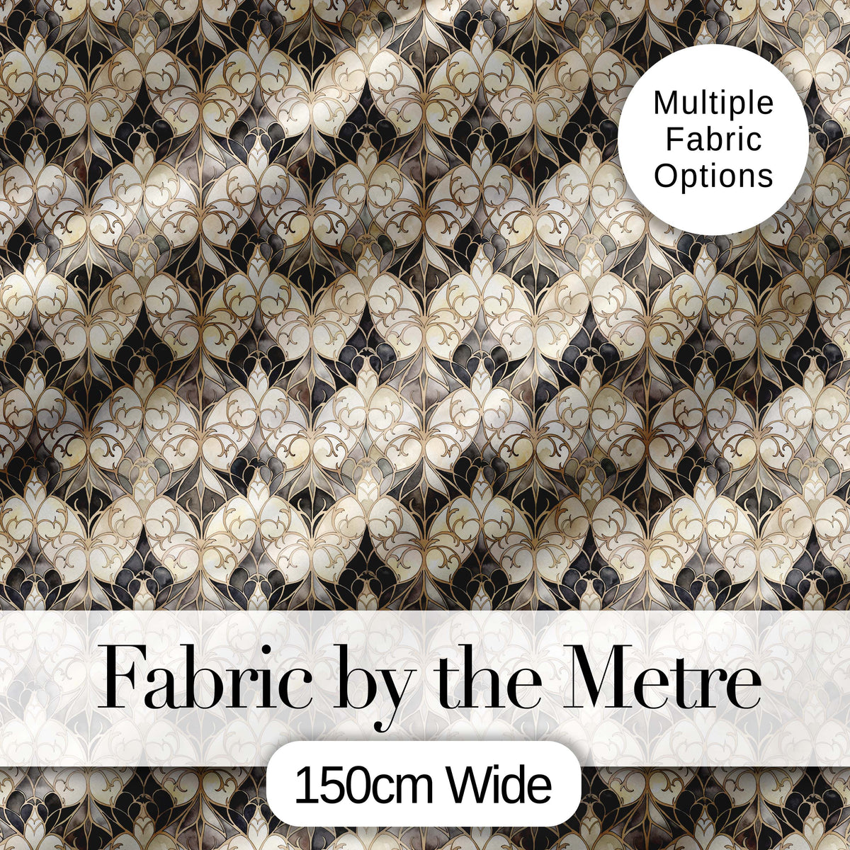 Elegant Vintage Damask Floral Beige and Charcoal Seamless Pattern Digital Print Fabric by the Metre UK Sewing Quilting Textile