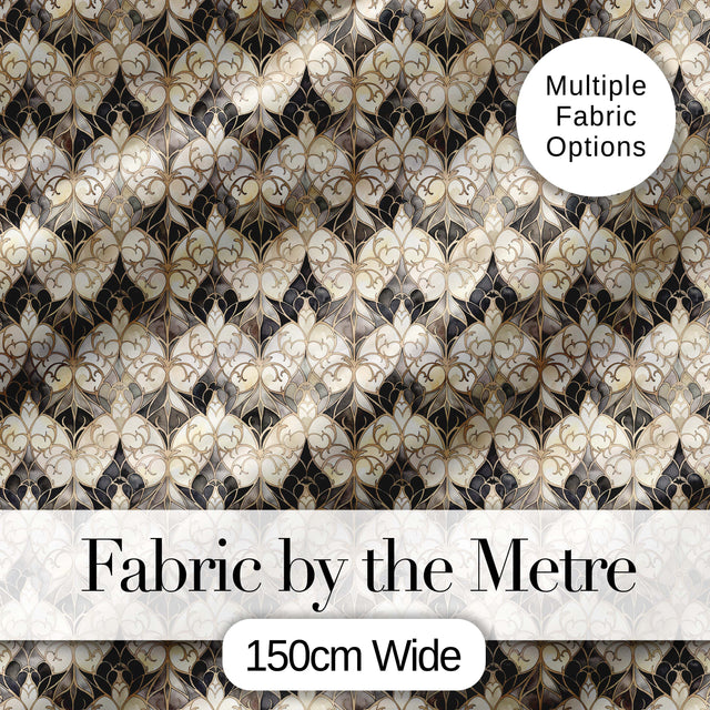 Elegant Vintage Damask Floral Beige and Charcoal Seamless Pattern Digital Print Fabric by the Metre UK Sewing Quilting Textile