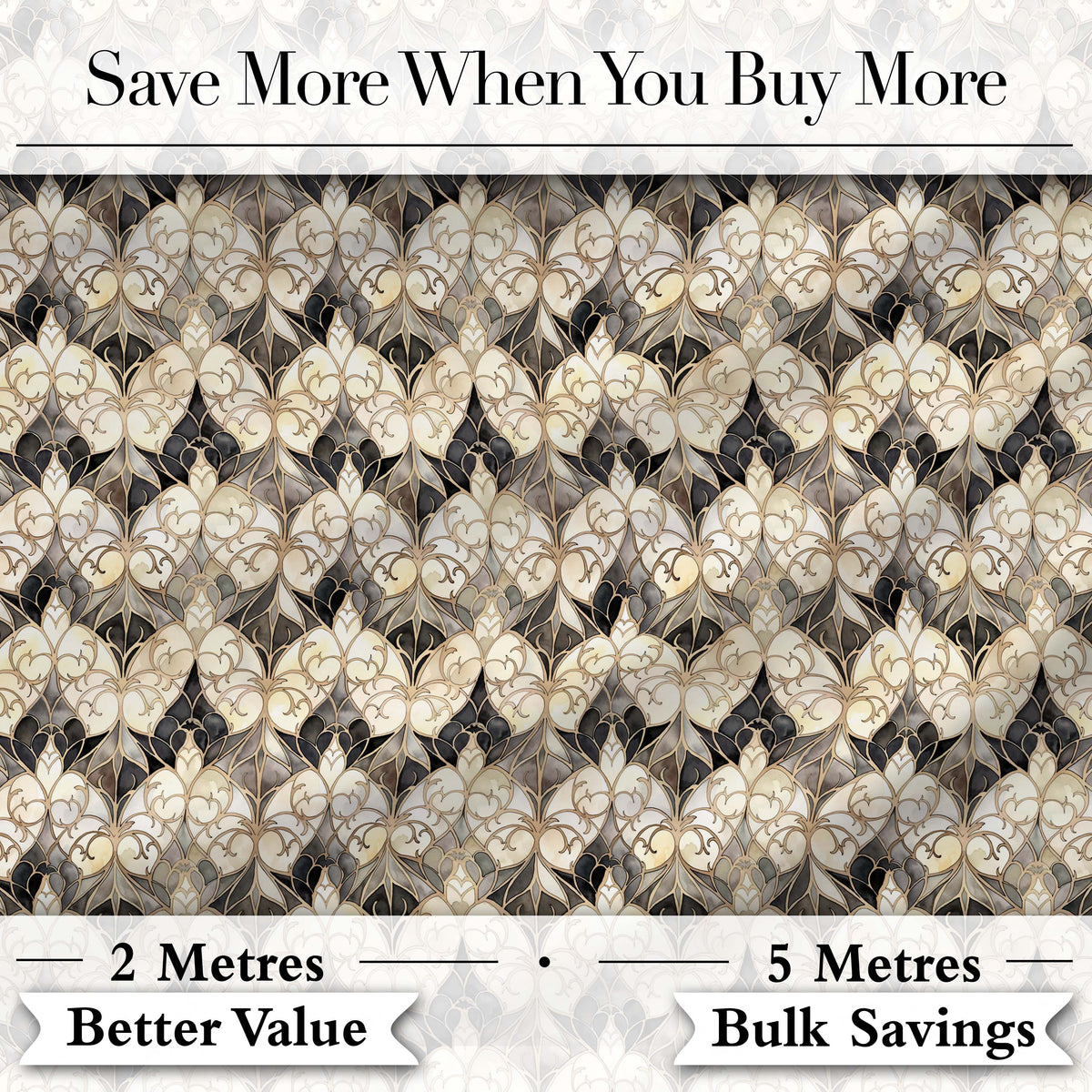 Elegant Vintage Damask Floral Beige and Charcoal Seamless Pattern Digital Print Fabric by the Metre UK Sewing Quilting Textile