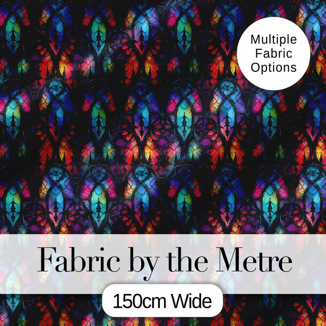 Vibrant Stained Glass Gothic Arch Multicolour Seamless Pattern Digital Print Fabric by the Metre UK Sewing Quilting Textile