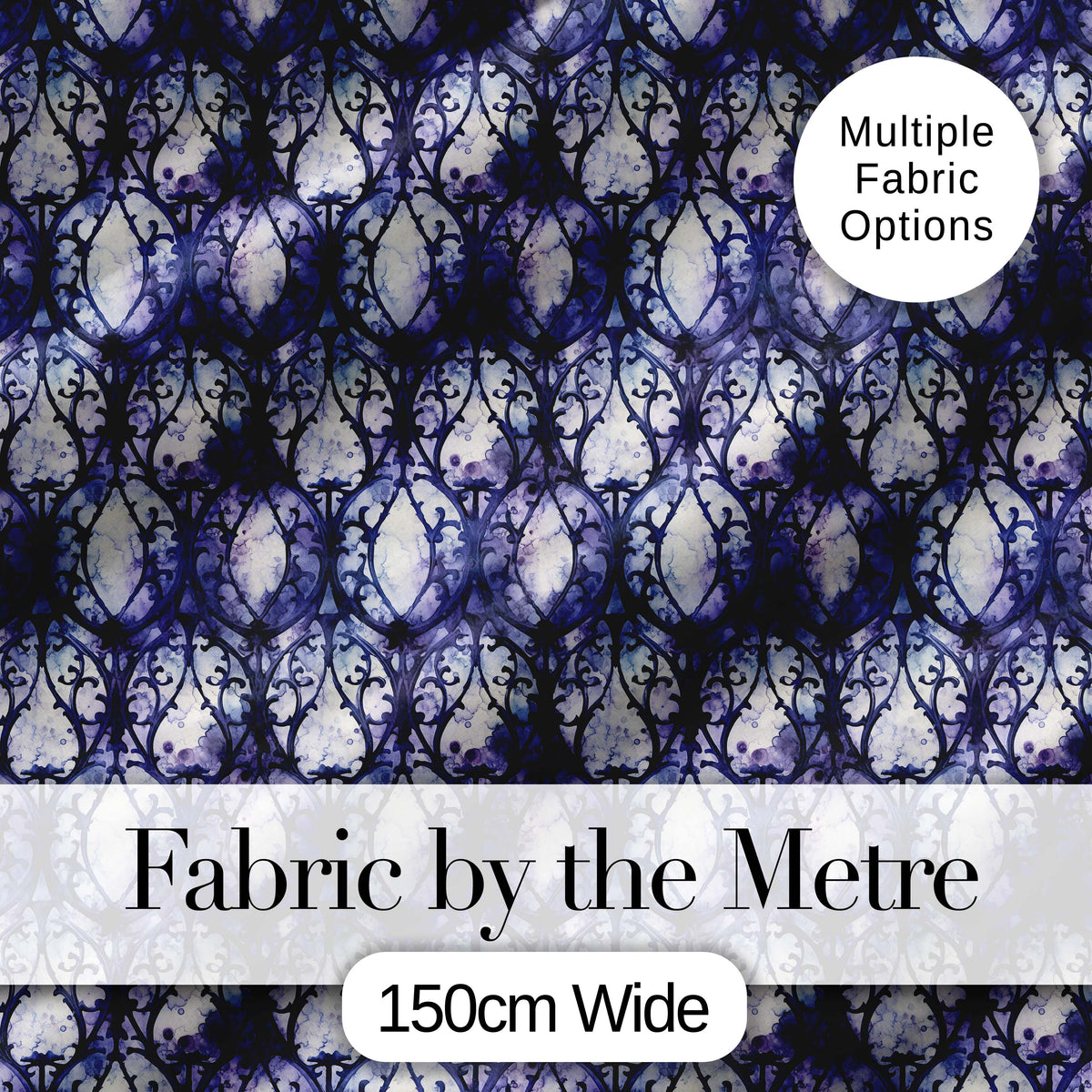 Watercolor Gothic Lattice Indigo Blue Seamless Pattern Digital Print Fabric by the Metre UK Sewing Quilting Textile