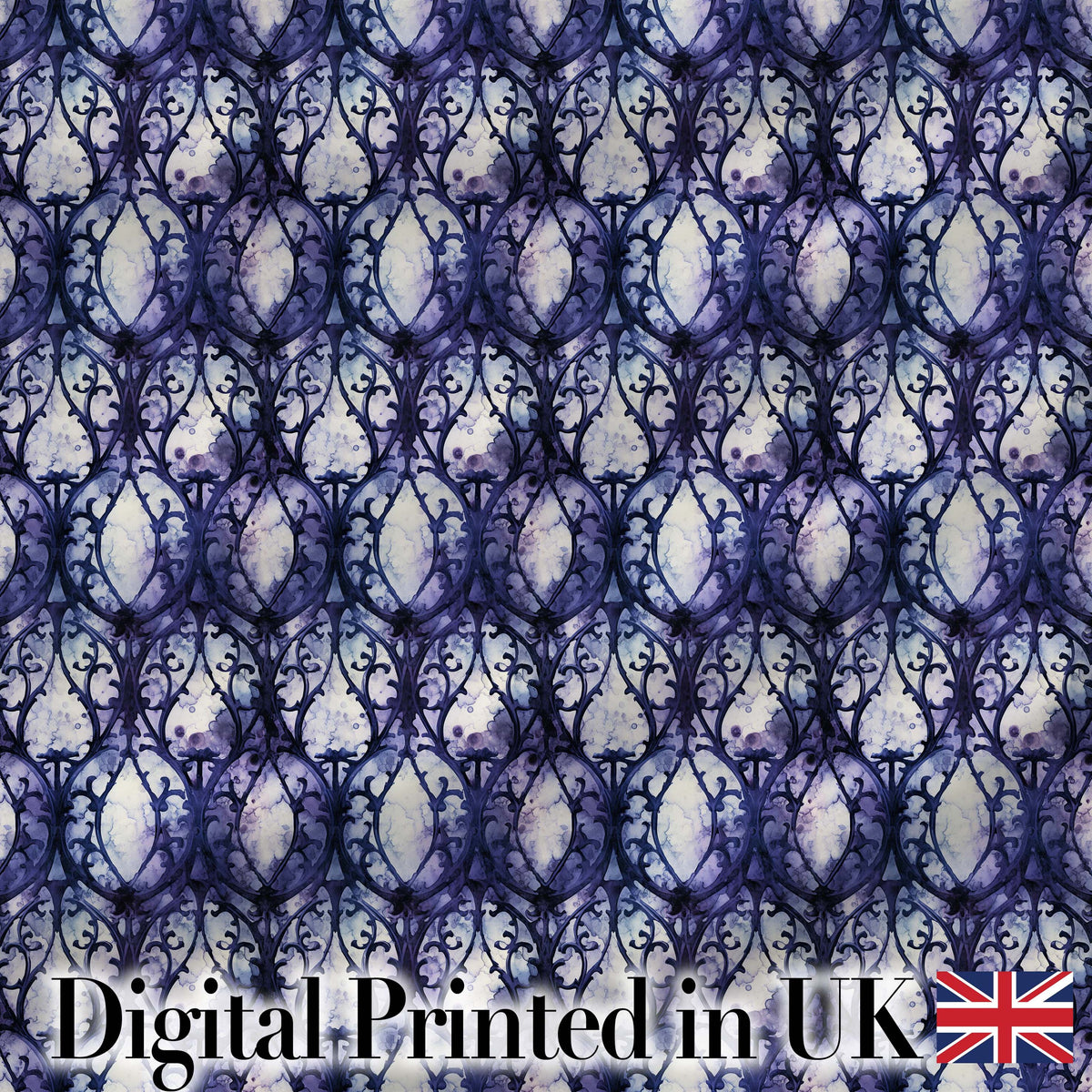 Watercolor Gothic Lattice Indigo Blue Seamless Pattern Digital Print Fabric by the Metre UK Sewing Quilting Textile