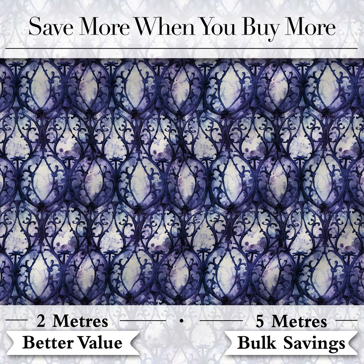 Watercolor Gothic Lattice Indigo Blue Seamless Pattern Digital Print Fabric by the Metre UK Sewing Quilting Textile