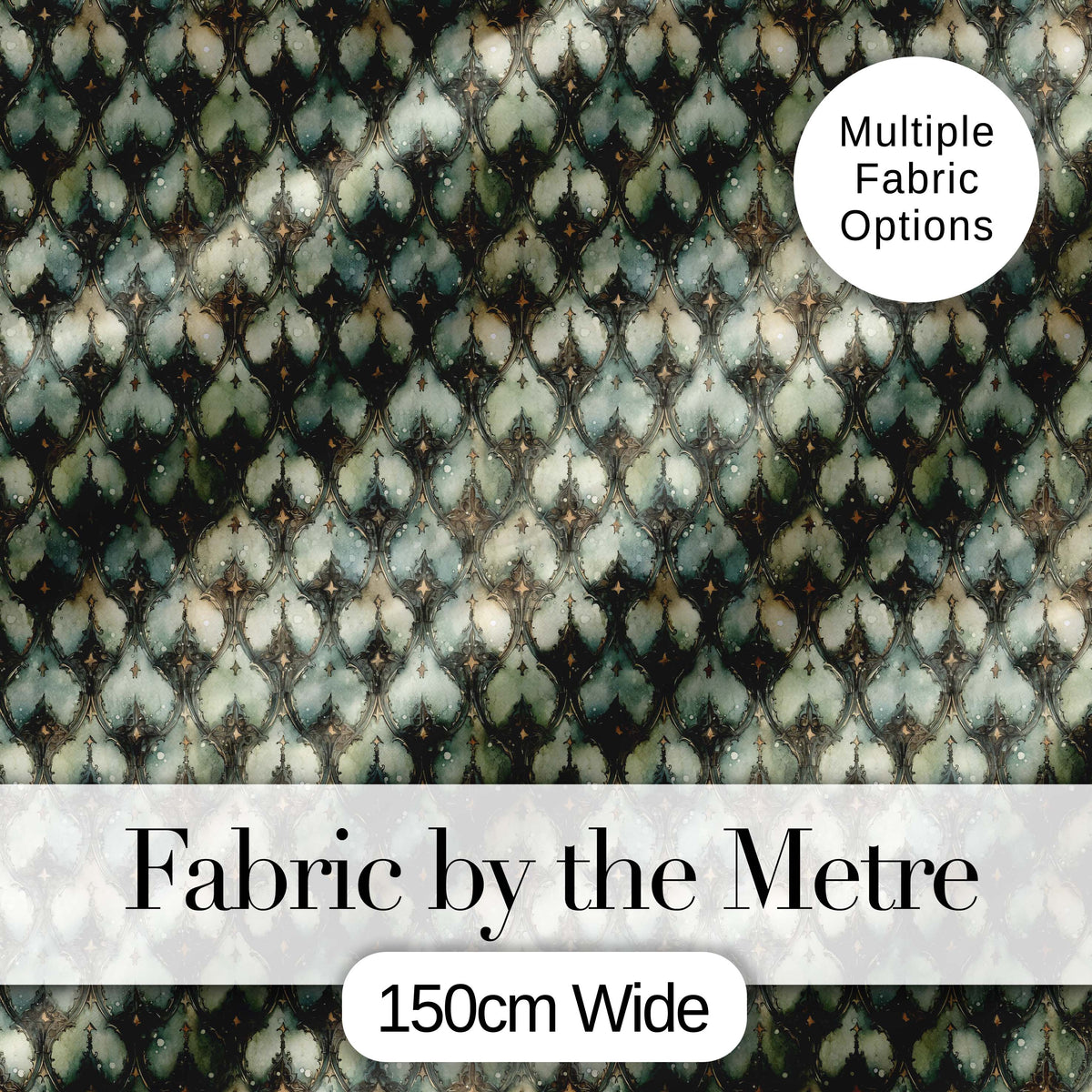 Muted Vintage Ornamental Tile Green and Beige Seamless Pattern Digital Print Fabric by the Metre UK Sewing Quilting Textile