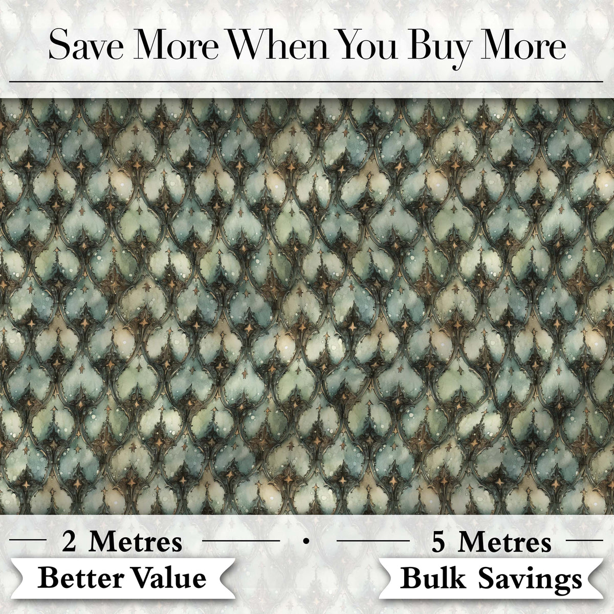 Muted Vintage Ornamental Tile Green and Beige Seamless Pattern Digital Print Fabric by the Metre UK Sewing Quilting Textile