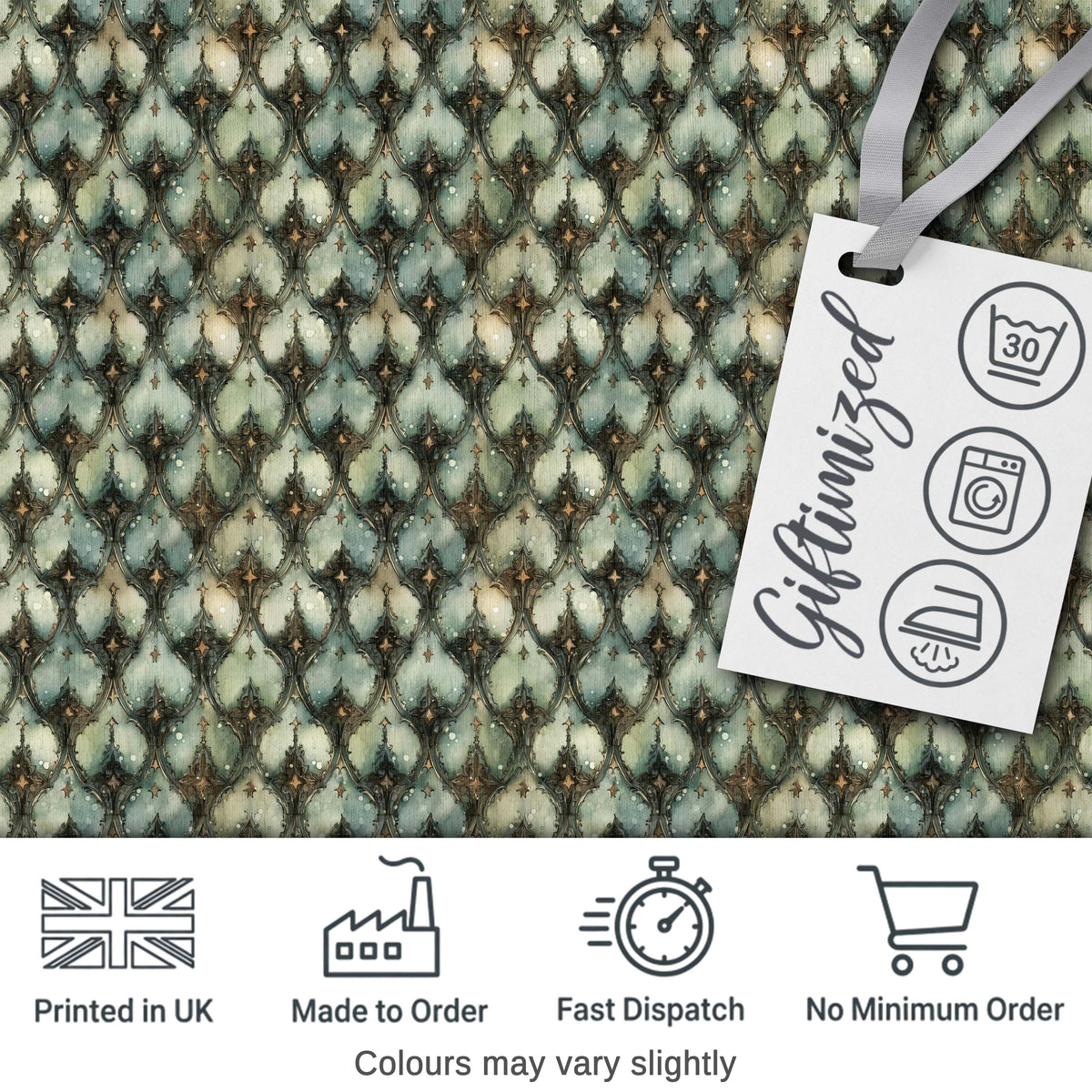 Muted Vintage Ornamental Tile Green and Beige Seamless Pattern Digital Print Fabric by the Metre UK Sewing Quilting Textile