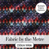 Elegant Gothic Floral Motif Red Blue and Purple Seamless Pattern Digital Print Fabric by the Metre UK Sewing Quilting Textile