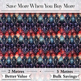 Elegant Gothic Floral Motif Red Blue and Purple Seamless Pattern Digital Print Fabric by the Metre UK Sewing Quilting Textile