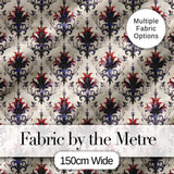 Vintage Floral Damask Red and Purple on Cream Seamless Pattern Digital Print Fabric by the Metre UK Sewing Quilting Textile