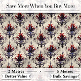 Vintage Floral Damask Red and Purple on Cream Seamless Pattern Digital Print Fabric by the Metre UK Sewing Quilting Textile