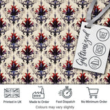 Vintage Floral Damask Red and Purple on Cream Seamless Pattern Digital Print Fabric by the Metre UK Sewing Quilting Textile