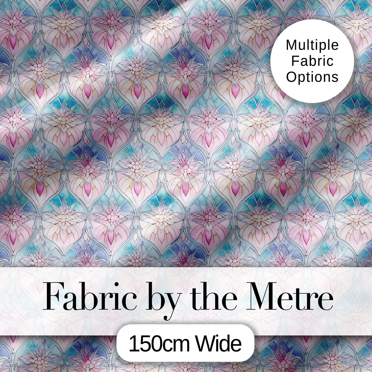 Pastel Art Nouveau Floral Soft Pink and Blue Seamless Pattern Digital Print Fabric by the Metre UK Sewing Quilting Textile
