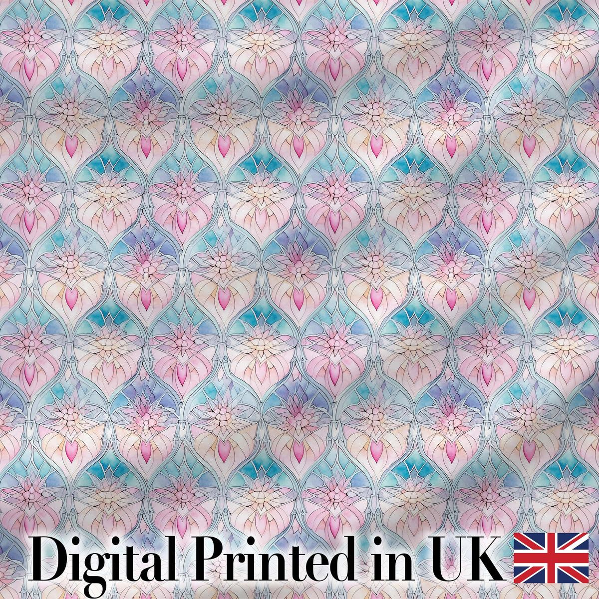 Pastel Art Nouveau Floral Soft Pink and Blue Seamless Pattern Digital Print Fabric by the Metre UK Sewing Quilting Textile