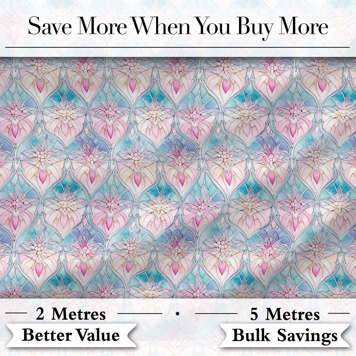 Pastel Art Nouveau Floral Soft Pink and Blue Seamless Pattern Digital Print Fabric by the Metre UK Sewing Quilting Textile